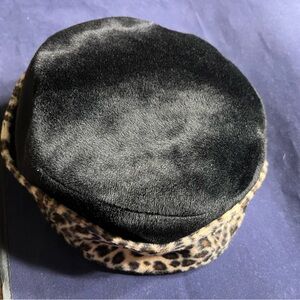 Villager Leopard and Black Faux Fur Hat